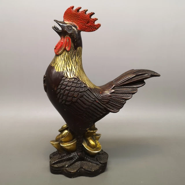 Chinese Antique Purple Bronze Gilt Fowl Realistic Statue Ornament