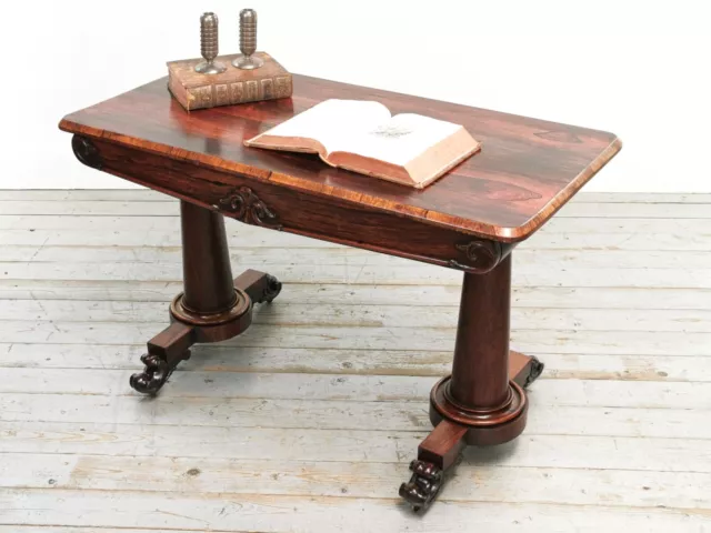 Early 19th Century William IV Ornate Rosewood Library Table on Scrolling Feet