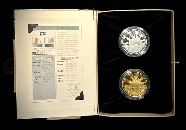 R.M.S. Titanic Premier Edition Gold & Silver Medallion Proof Set w/Box & COA