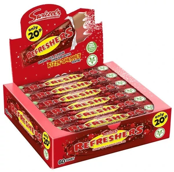 Swizzels Refreshers Cherry Cola Flavour Chew Bar 60 x 18g Full Box Fizzy Sherbet
