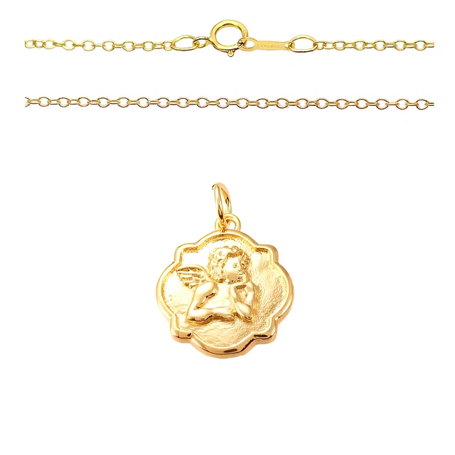 Collier Enfant Pendentif Ange Baptême En Or Jaune Vermeil 14 Carats - Neuf Avec étiquettes
