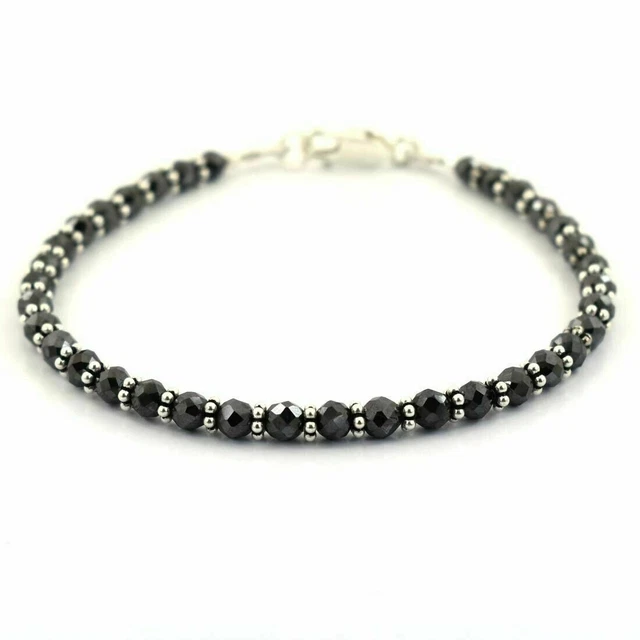 Bracelet en diamant noir naturel certifié de 6 mm avec fermoir blanc pour...