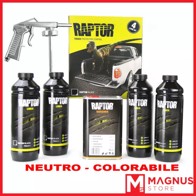 U-Pol Raptor Kit Vernice Protettiva bedliner 4L+ Pistola - COLORABILE