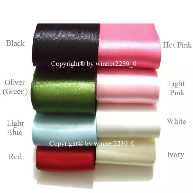 50mm Wide Double Satin Wedding Car Woven Edge Ribbon WHITE RED PINK BLUE GREEN