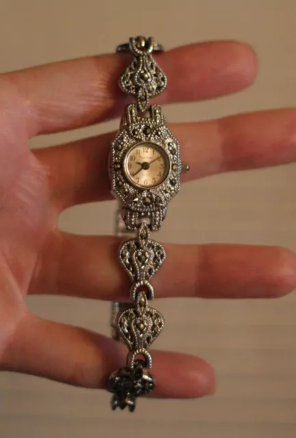 Vintage Pierre Nicol Marcasite Silver Tone Bracelet Watch Small Octagon Japan