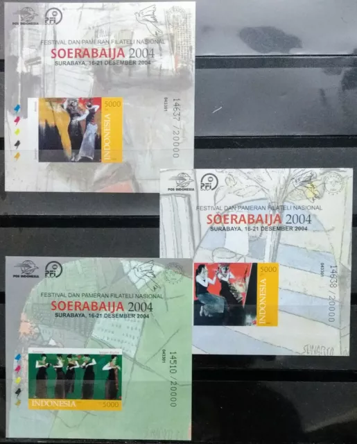 121.Indonesia 2004 (03 Diff) Imperf Stamp M/S Philatelic Festival .Mnh