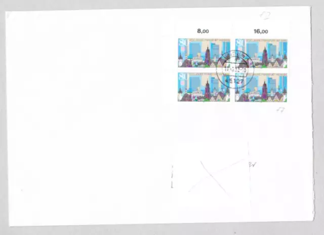 Bund - 1721 MEF - 2 x Eckrand-Viererblock E 1 + E 4 auf A5-Brief