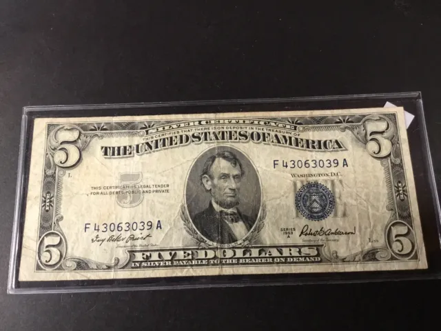 1953-A-$5 Misaligned Silver Certificate Blue Seal-Dollar-3039-A