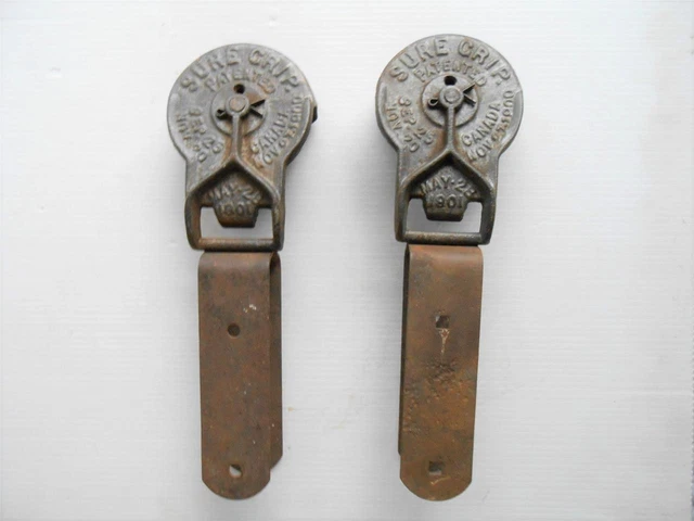 2 Nice Clean Used Antique Sure Grip Cast Iron Barn Door Rollers May 28 1901