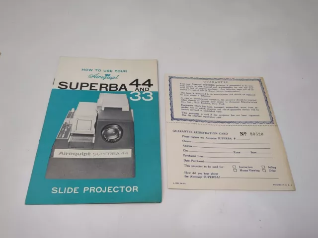 Airequipt Superba 44 & 33 Photography Slide Projector Instruction Manual VTG