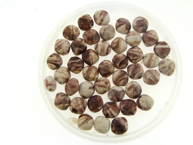Vintage Creamy Brown Jasper Stone Look Chubby Baroque Glazed Ceramic Bead Lot