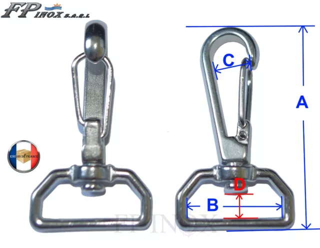 Mousqueton Sangle Emerillon ( Lot de 2 ) inox 316 Pour sangle 25mm