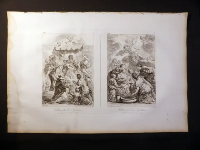 Gravure 18e - 2 tableaux de Luca Giordano COCHIN / LE MIRE Naples NAPOLI Angelot