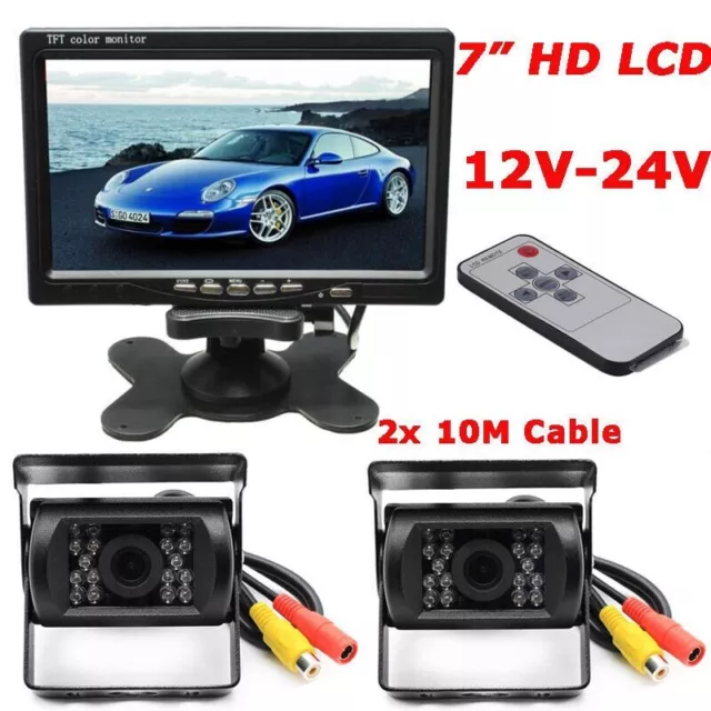 Dual Backup Camera Night Vision System+7" HD Rear View Monitor for RV Truck Bus