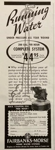 1936 Ad.(Xh61)~Fairbanks, Morse Co. Chicago. Home Water System