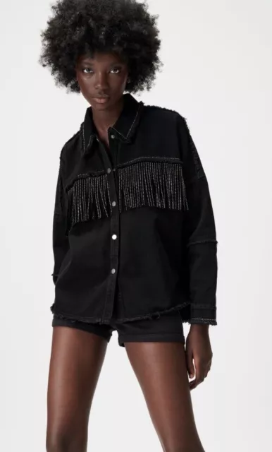 Denim jacket with fringe zara outlet