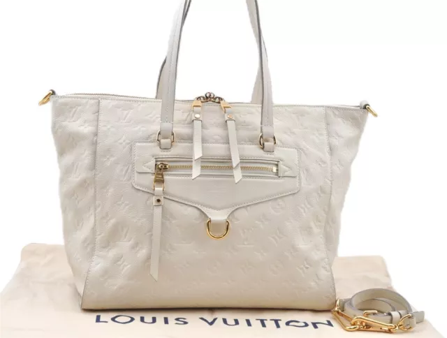 Auth Louis Vuitton Monogram Empreinte Lumineuse PM Tote Bag M93411 White  J0778