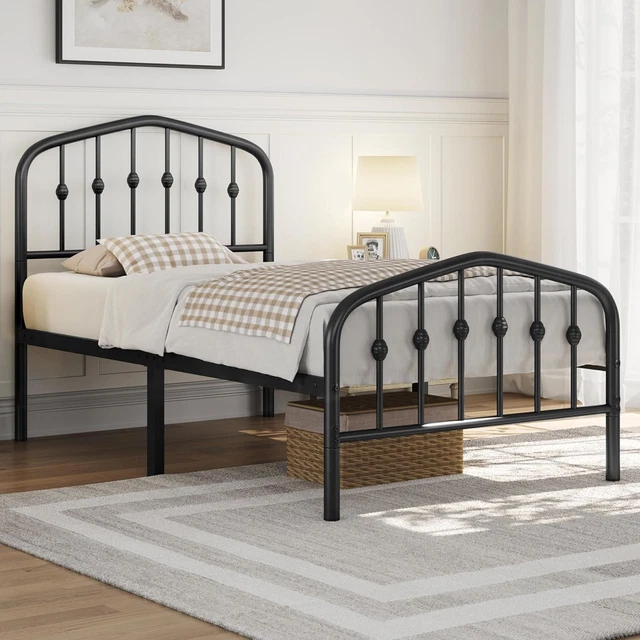 YAHEETECH 3FT SINGLE Bed Frame Slatted Metal Bed with Crowninspired