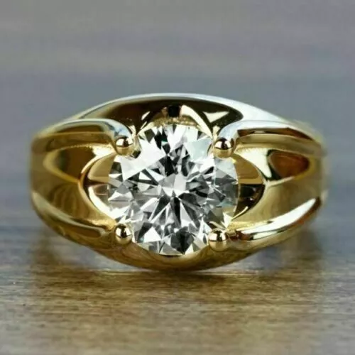 3Ct Round Cut Lab Created Diamond Men's Engagement Ring 14K Yellow Gold Plated