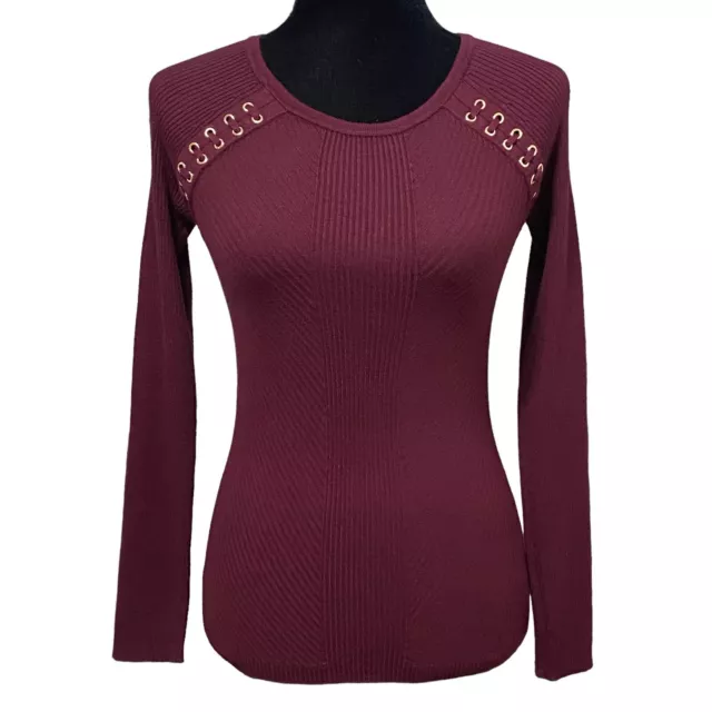 INC International Concepts Port Wine Lace Up Raglan Ribbed Top Size XS