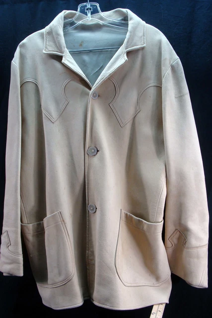 Vintage 80s Deer Hide Skin Mens Button Up Coat Jacket Antler Buttons Long Sleeve