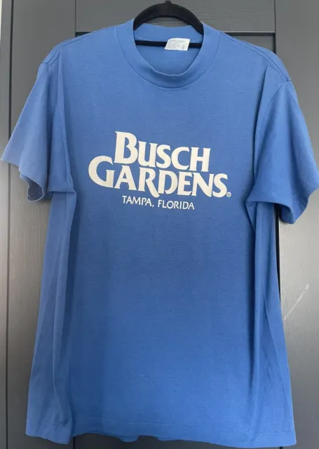 T-shirt vintage anni '80 Busch Gardens M/L blu punto singolo made Tampa Florida