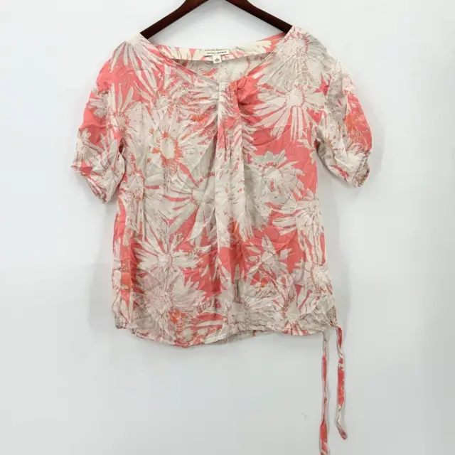 Banana Republic Blouse Women’s Pullover Short Sleeve Floral Light Coral Silk S