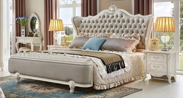 Meuble Baroque Lit Table de Chevet 3tlg. Chambre à Coucher Lot Chesterfield Luxe