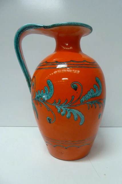 VINTAGE ITALIAN POTTERY Hand Painted Jug Pitcher Orange Mid Century ...