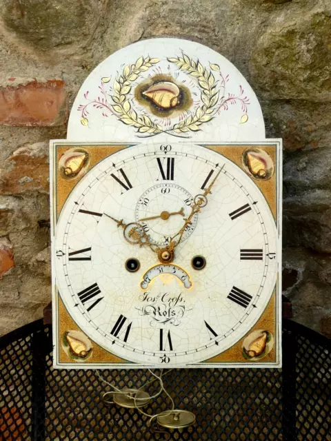 JOSEPH CROSS of ROSS Painted Shells Enamel Long Case Clock Dial & Movement