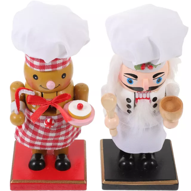 2 Christmas Chef Nutcrackers Wooden Figures Holiday Baking Statue-CW