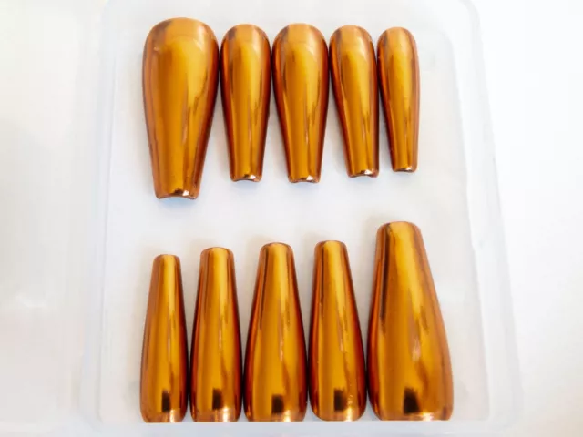 Copper Chrome Metallic Mirror Press On Glue On Gel False Nails with Glue or Tabs