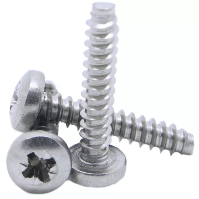 No 2 4 6 8 10 POZI PAN HEAD BLUNT POINT SELF TAPPING SCREWS TAPPERS A2 STAINLESS