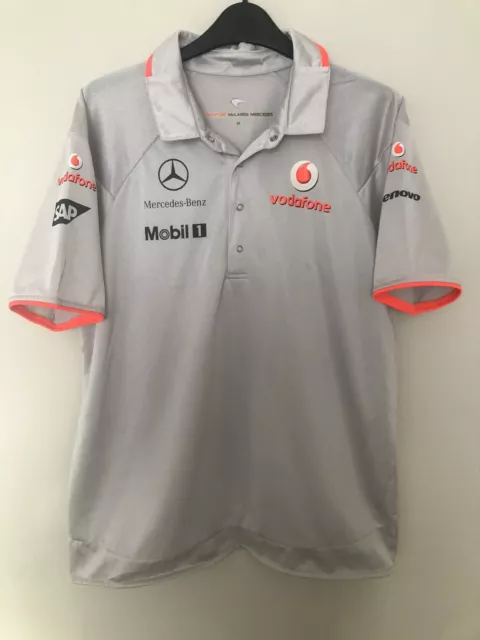 Vodafone McLaren Mercedes F1 Racing Team Polo Shirt *Size Medium (Silver)