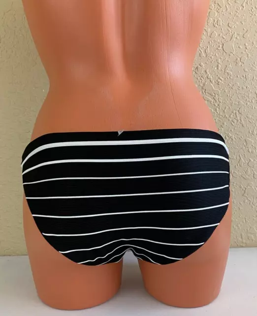 Vitamin A Striped Eco Lux Luciana Full Coverage Bikini Bottom Black Size 8/M 3