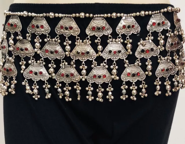 Tribal Fusion Belly Dance Kuchi Tie Belt Medallion Tassels Skirt Costume Jewelry