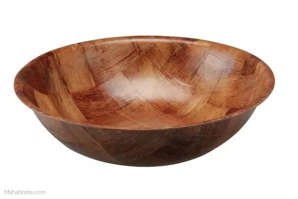 Wooden Kitchen Bowl 25cm Round Weave Dessert Salad Fruit Snack Food Serving