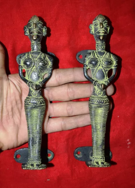Tribal Man Art Shape Brass Handle Pair Antique Handmade Finish Door Pull MS65