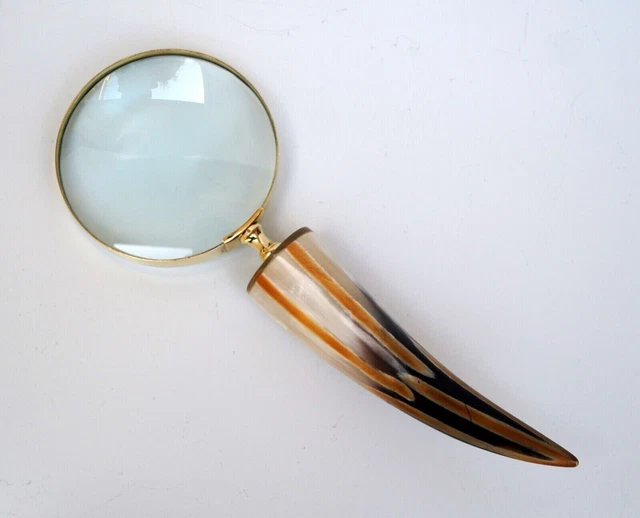 Vintage echtes Ziegenhorn und Messinglupe 8 "x 3" Ausgezeichneter Zustand!