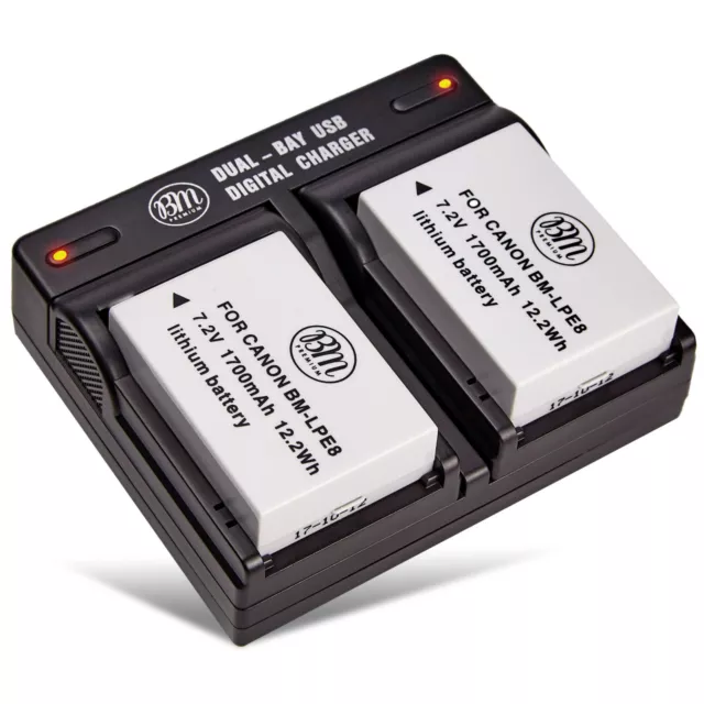 BM Premium Battery (2-Pack) and Dual Charger for Canon LP-E8