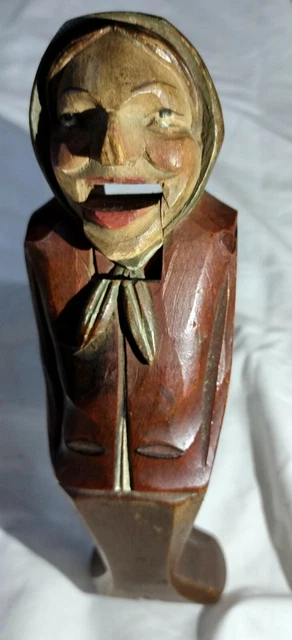 Superb Antique Black Forest Carved Wood Nutcracker Old Lady Hand Painted, NR