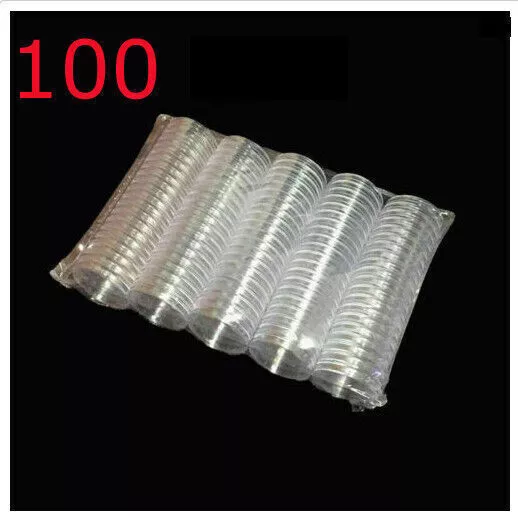 100pcs Capsules plastique rondes pour pièces de 2 euro diametre 27mm Stockage