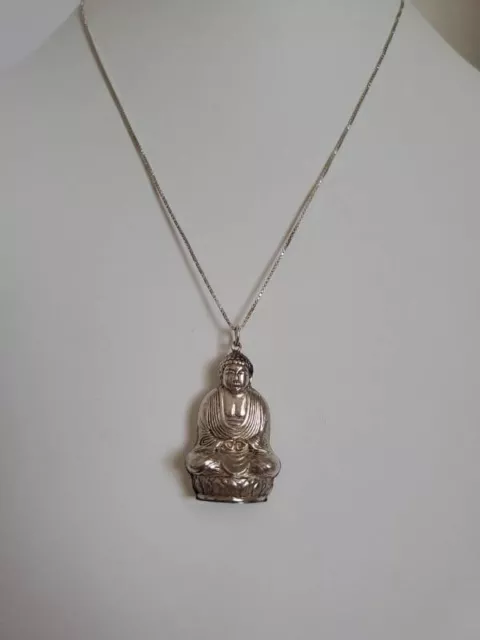 VINTAGE 925 STERLING silver necklace with Buddha pendant $10.32 - PicClick