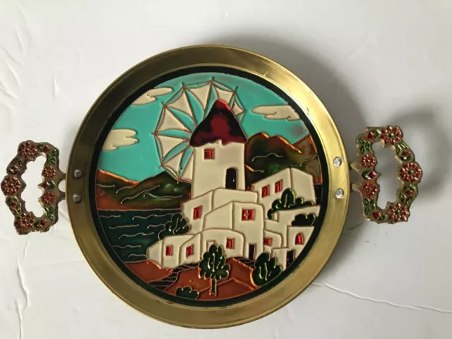 Serving tray Bronze and Copper with Enamel decorative Handmade Greece