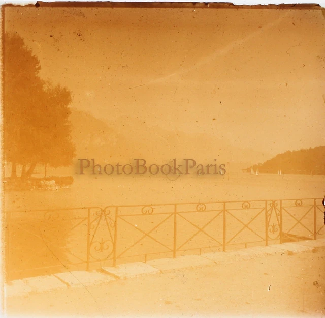 FRANCE Lac d'Annecy Photo Stereo Glass Plate Vintage V21L11n