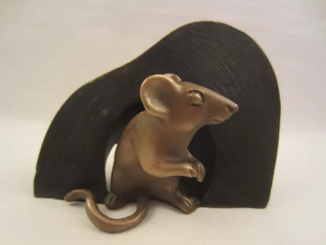 Maus Im Mauseloch Loch Bronze Figur Skulptur Massiv Signiert Antik Alt Mouse In