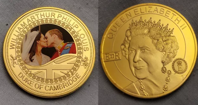 Prince William Kate Middleton Marriage Gold Coin Queen Elizabeth II London Old