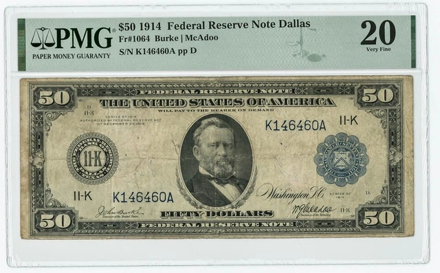 FR #1064 $50 1914 Federal Reserve Note Dallas VF20 PMG 947236-1