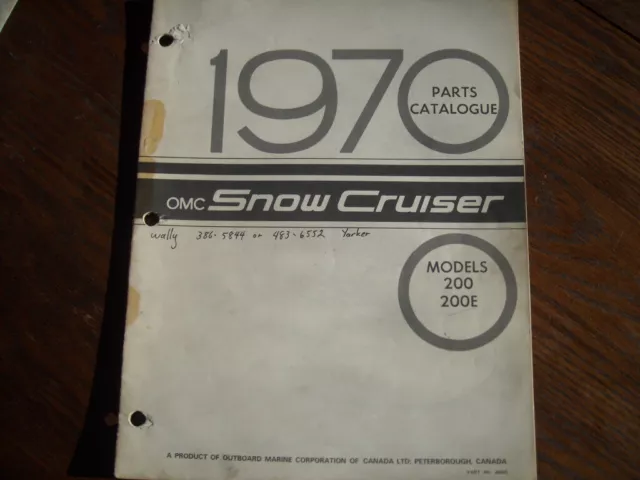 1970 Vintage OMC SNOW CRUISER Snowmobile Parts Catalog Model 200, 200E