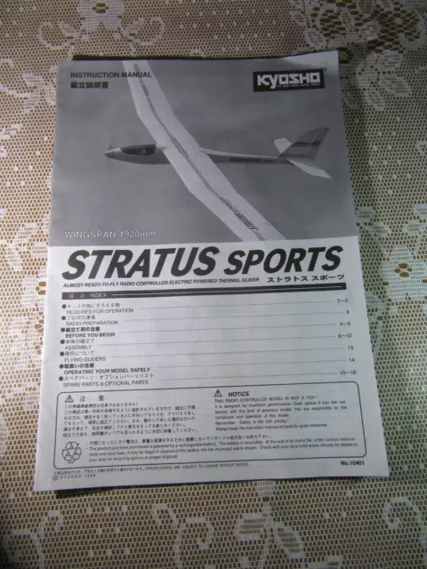 137Y Vintage 1994 Kyosho 10401 Japon Manuel Instruction Stratus Sport 16 Pages